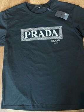 Prada Black Crewneck Tee with White Logo